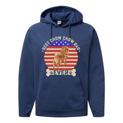 Vintage Retro Usa Flag Best Chow Chow Dog Dad Ever Sunset Gift Performance Fleece Hoodie