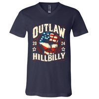 Vintage Retro Us Flag Outlaw Hillbilly 2024 Trump Vance 2024 V-Neck T-Shirt