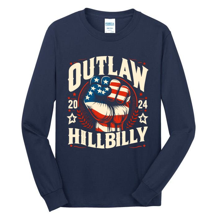 Vintage Retro Us Flag Outlaw Hillbilly 2024 Trump Vance 2024 Tall Long Sleeve T-Shirt