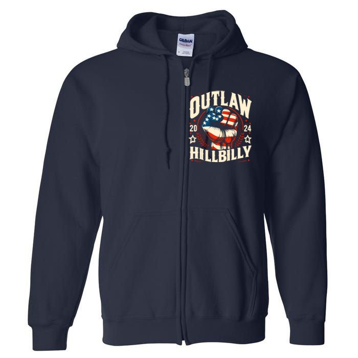 Vintage Retro Us Flag Outlaw Hillbilly 2024 Trump Vance 2024 Full Zip Hoodie