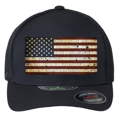 Vintage Retro Usa Us Flag Independence Day 4th Of July Great Gift Flexfit Unipanel Trucker Cap