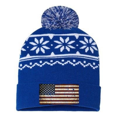 Vintage Retro Usa Us Flag Independence Day 4th Of July Great Gift USA-Made Snowflake Beanie