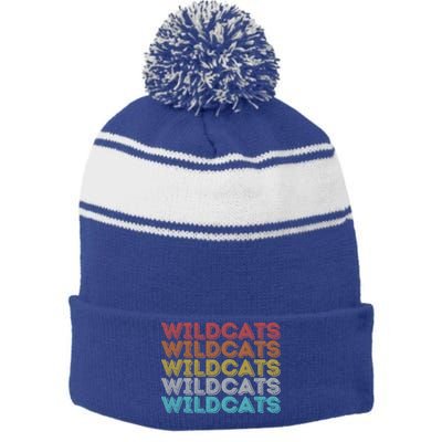 Vintage Retro Wildcats Funny Gift Stripe Pom Pom Beanie