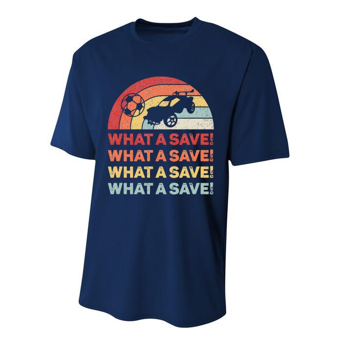 Vintage Retro What A Save Rocket Soccer Car League Performance Sprint T-Shirt