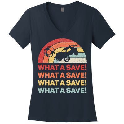 Vintage Retro What A Save Rocket Soccer Car League Women's V-Neck T-Shirt