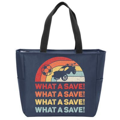 Vintage Retro What A Save Rocket Soccer Car League Zip Tote Bag