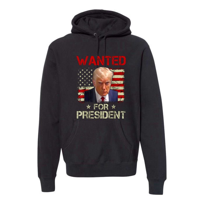 Vintage Retro Wanted Donald Trump For President 2024 USA Flag Gift Premium Hoodie