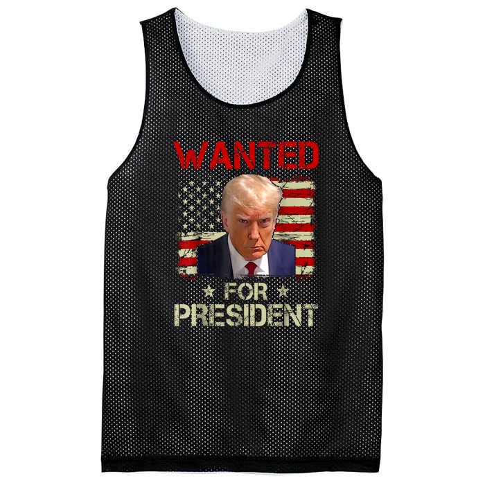 Vintage Retro Wanted Donald Trump For President 2024 USA Flag Gift Mesh Reversible Basketball Jersey Tank