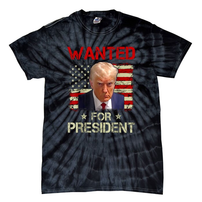 Vintage Retro Wanted Donald Trump For President 2024 USA Flag Gift Tie-Dye T-Shirt