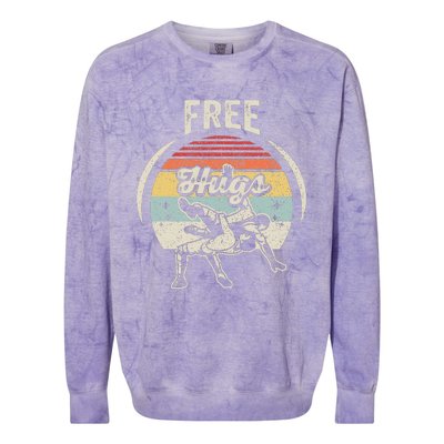 Vintage Retro Wrestling Funny Free Hugs Wrestling  Colorblast Crewneck Sweatshirt