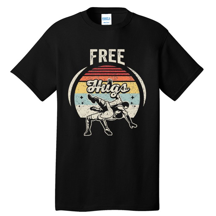 Vintage Retro Wrestling Funny Free Hugs Wrestling  Tall T-Shirt