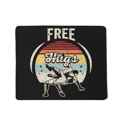 Vintage Retro Wrestling Funny Free Hugs Wrestling  Mousepad