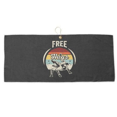 Vintage Retro Wrestling Funny Free Hugs Wrestling  Large Microfiber Waffle Golf Towel