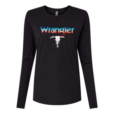 Vintage Rodeo Wrangler Western Cow Skull Cow Print Wrangler Womens Cotton Relaxed Long Sleeve T-Shirt