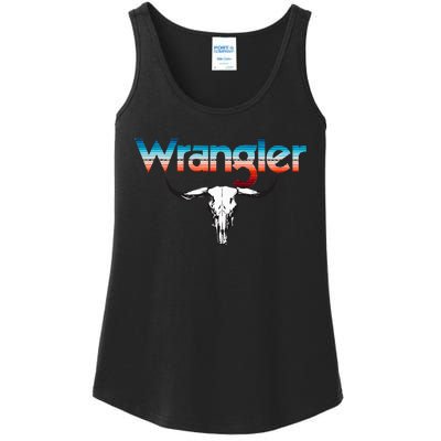 Vintage Rodeo Wrangler Western Cow Skull Cow Print Wrangler Ladies Essential Tank