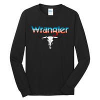 Vintage Rodeo Wrangler Western Cow Skull Cow Print Wrangler Tall Long Sleeve T-Shirt