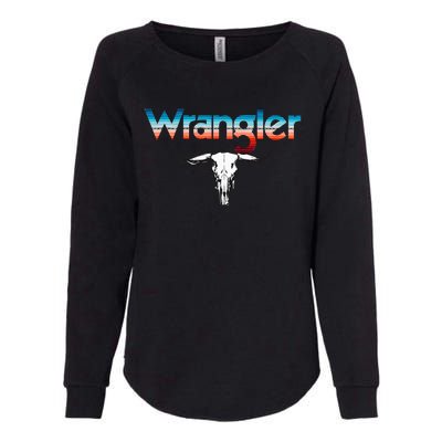 Vintage Rodeo Wrangler Western Cow Skull Cow Print Wrangler Womens California Wash Sweatshirt