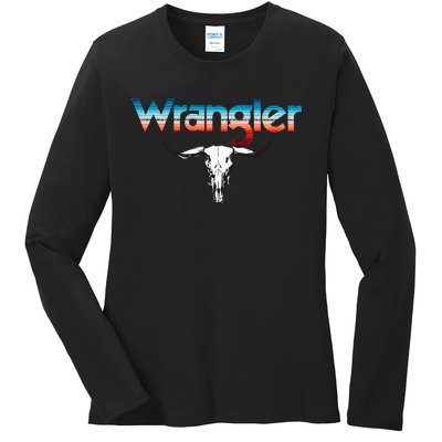 Vintage Rodeo Wrangler Western Cow Skull Cow Print Wrangler Ladies Long Sleeve Shirt