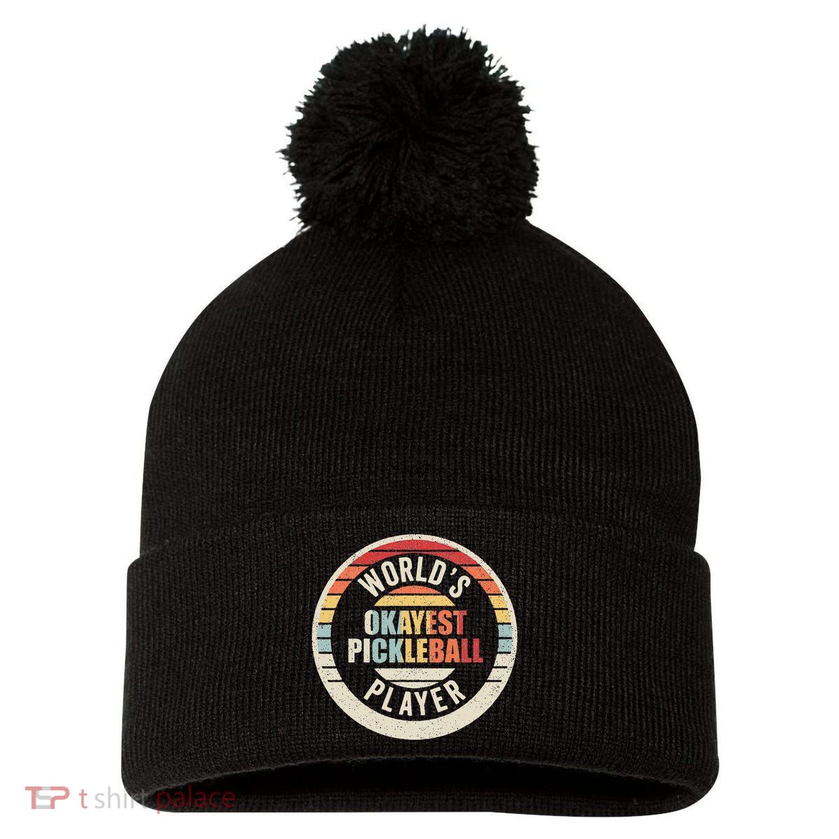 Vintage Retro WorldS Okayest Pickleball Player Pom Pom 12in Knit Beanie