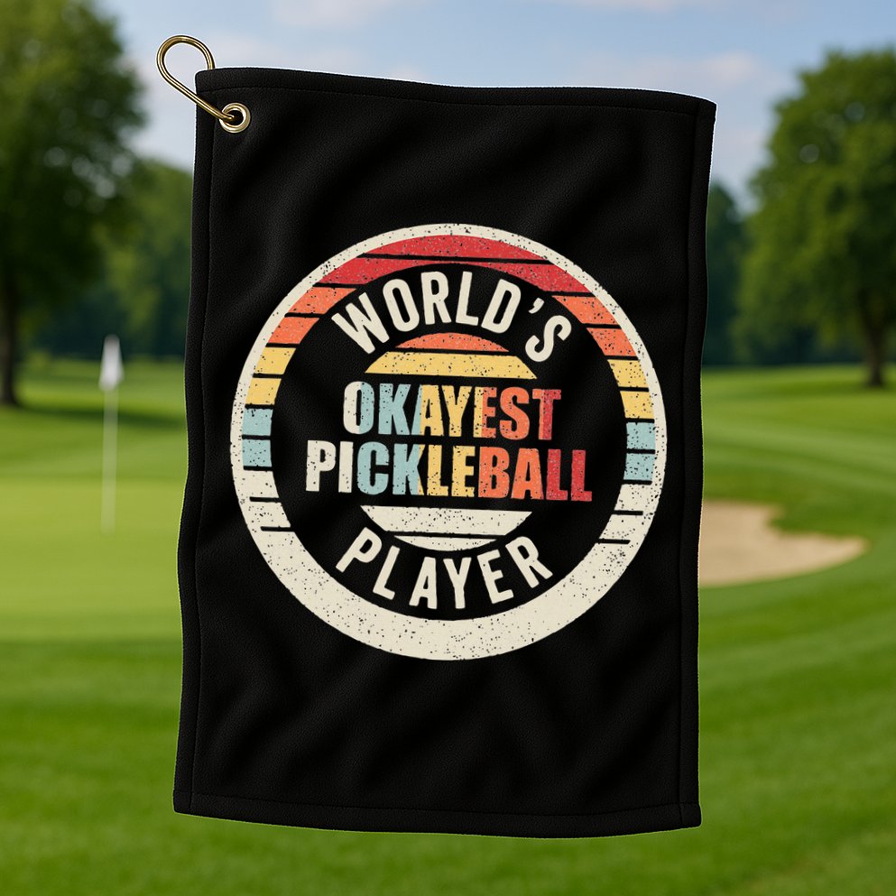 Vintage Retro WorldS Okayest Pickleball Player Golf Towel