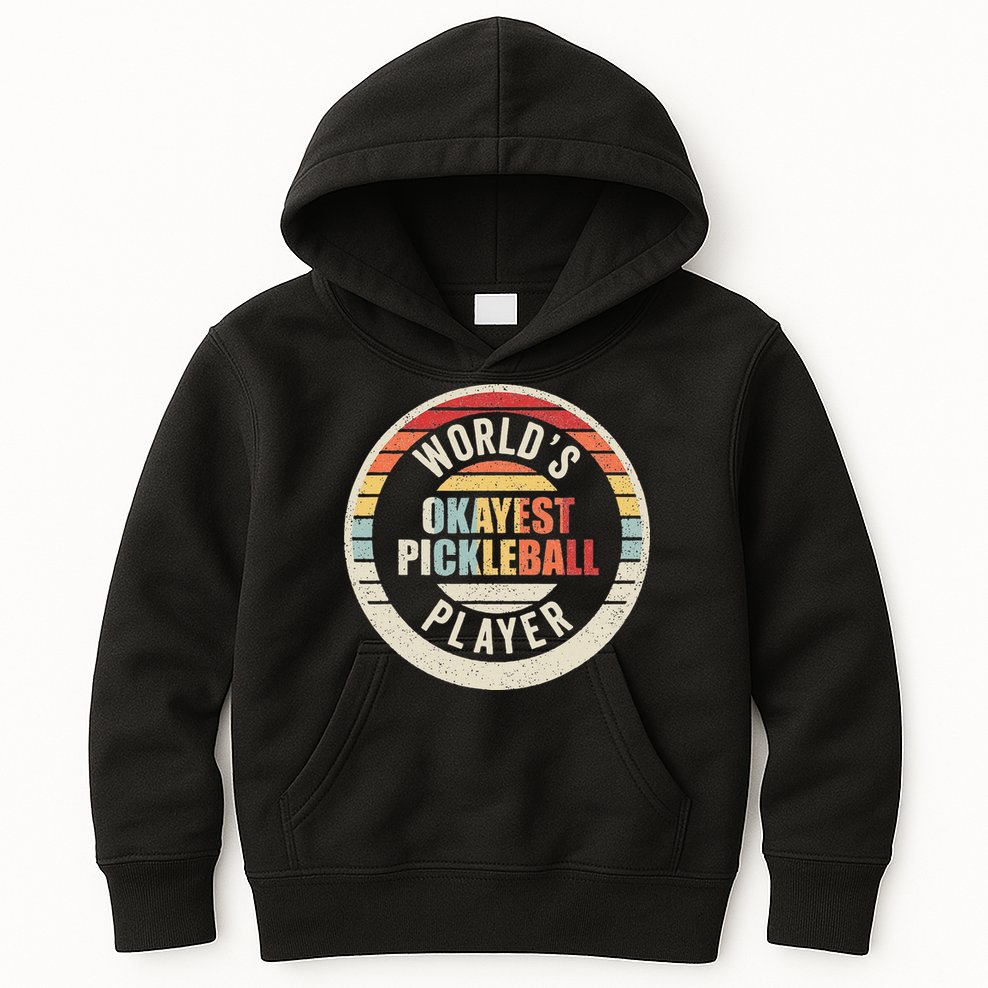 Vintage Retro WorldS Okayest Pickleball Player Kids Hoodie