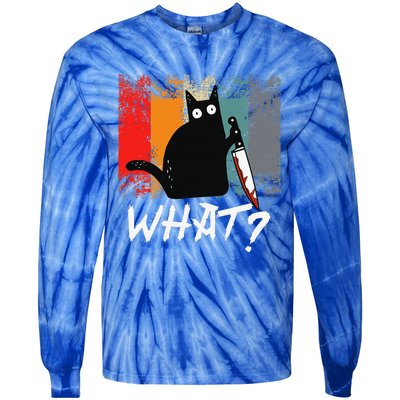 Vintage Retro What Cat For Women Funny Cat Lover Tie-Dye Long Sleeve Shirt