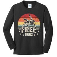 Vintage Retro Wrestling Funny Free Hugs Wrestling Kids Long Sleeve Shirt