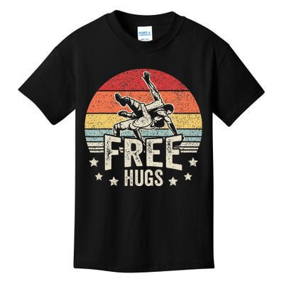 Vintage Retro Wrestling Funny Free Hugs Wrestling Kids T-Shirt