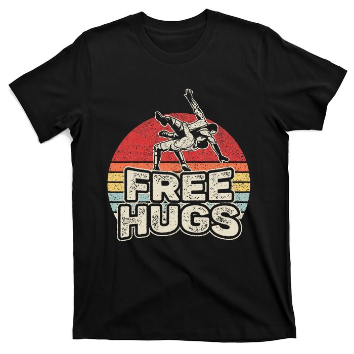 Vintage Retro Wrestling Funny Free Hugs Wrestling T-Shirt