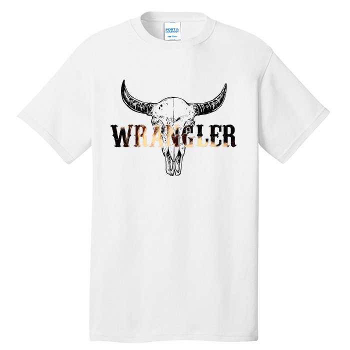 Vintage Rodeo Wrangler Western Cow Skull Leopard Bull Tall T-Shirt