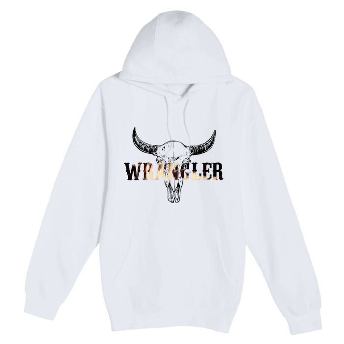 Vintage Rodeo Wrangler Western Cow Skull Leopard Bull Premium Pullover Hoodie