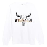 Vintage Rodeo Wrangler Western Cow Skull Leopard Bull Premium Crewneck Sweatshirt