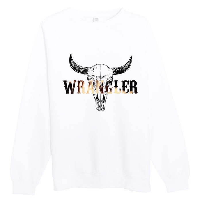 Vintage Rodeo Wrangler Western Cow Skull Leopard Bull Premium Crewneck Sweatshirt