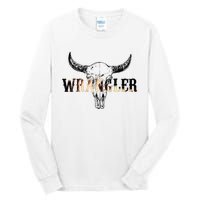 Vintage Rodeo Wrangler Western Cow Skull Leopard Bull Tall Long Sleeve T-Shirt