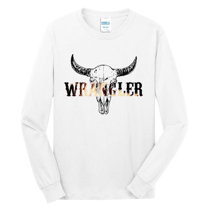 Vintage Rodeo Wrangler Western Cow Skull Leopard Bull Tall Long Sleeve T-Shirt