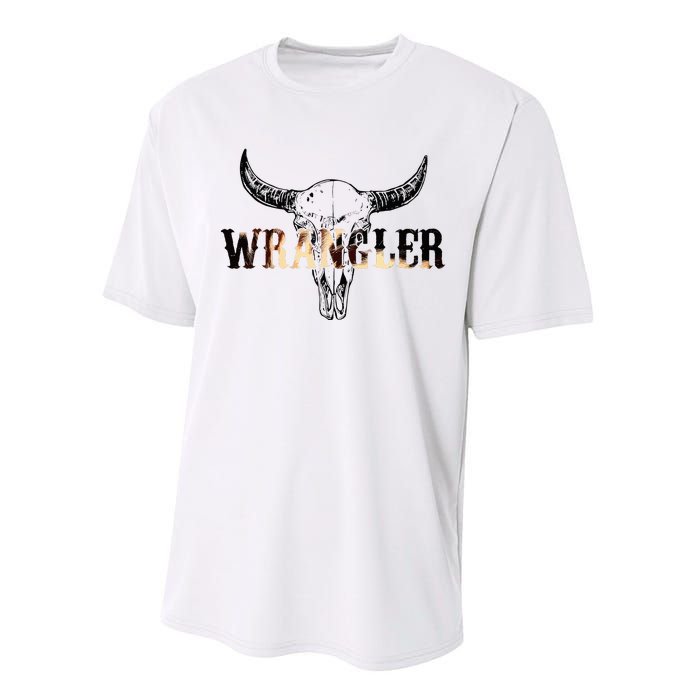 Vintage Rodeo Wrangler Western Cow Skull Leopard Bull Performance Sprint T-Shirt