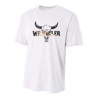 Vintage Rodeo Wrangler Western Cow Skull Leopard Bull Youth Performance Sprint T-Shirt