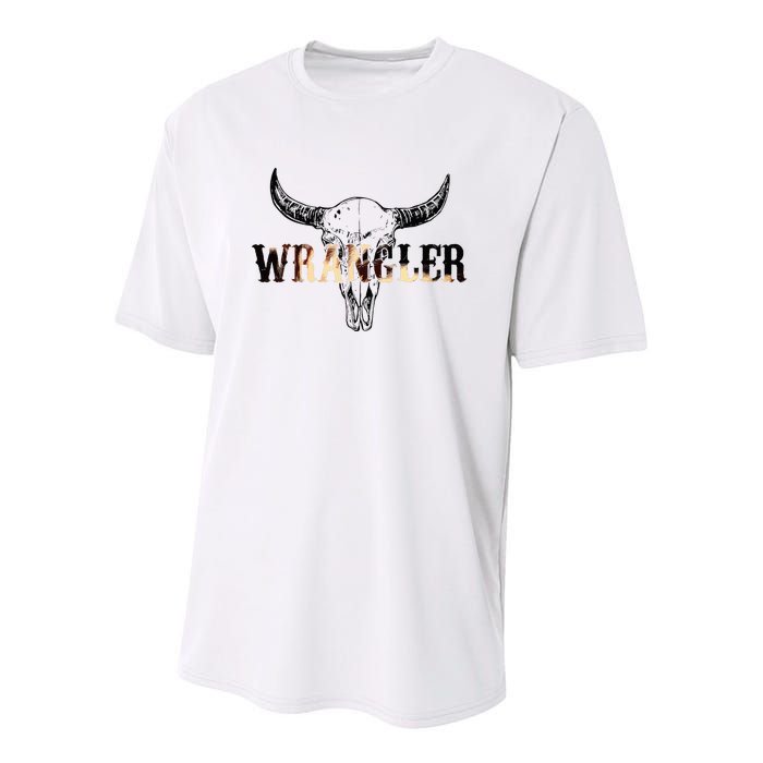 Vintage Rodeo Wrangler Western Cow Skull Leopard Bull Youth Performance Sprint T-Shirt