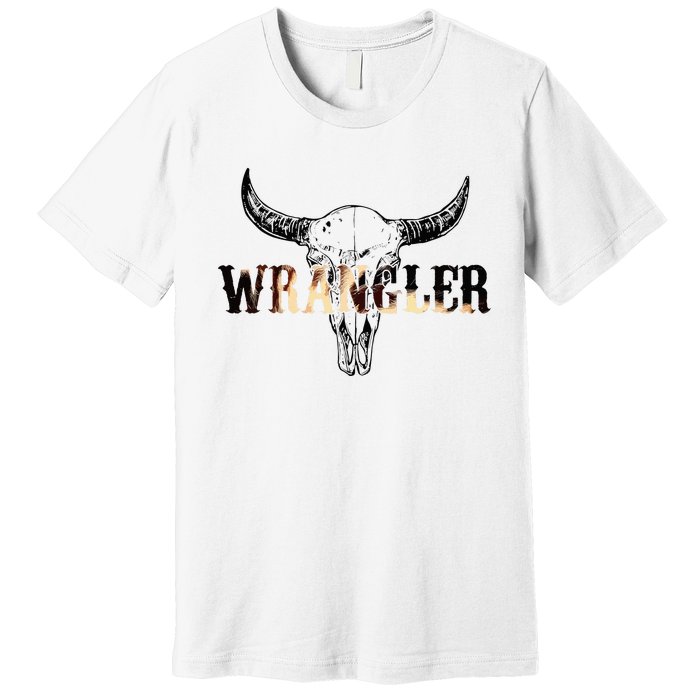 Vintage Rodeo Wrangler Western Cow Skull Leopard Bull Premium T-Shirt