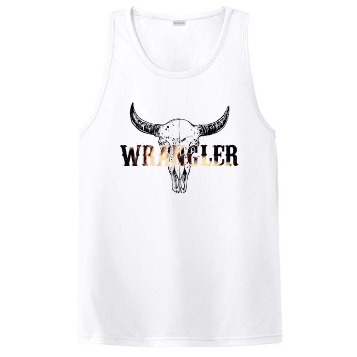 Vintage Rodeo Wrangler Western Cow Skull Leopard Bull PosiCharge Competitor Tank