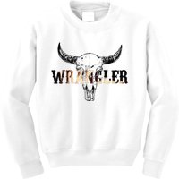 Vintage Rodeo Wrangler Western Cow Skull Leopard Bull Kids Sweatshirt