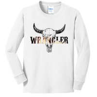 Vintage Rodeo Wrangler Western Cow Skull Leopard Bull Kids Long Sleeve Shirt