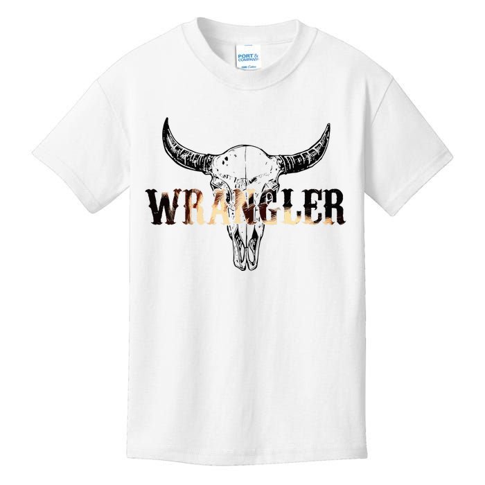 Vintage Rodeo Wrangler Western Cow Skull Leopard Bull Kids T-Shirt