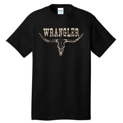 Vintage Rodeo Wrangler Western Cow Skull Cow Print Wrangler Tall T-Shirt