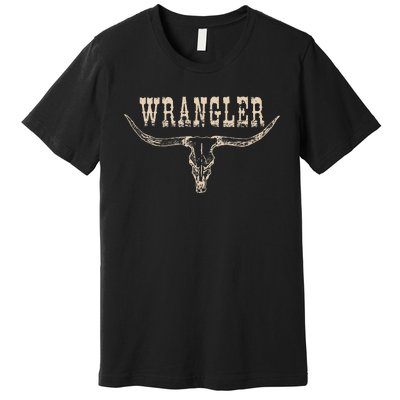 Vintage Rodeo Wrangler Western Cow Skull Cow Print Wrangler Premium T-Shirt