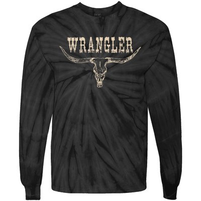 Vintage Rodeo Wrangler Western Cow Skull Cow Print Wrangler Tie-Dye Long Sleeve Shirt