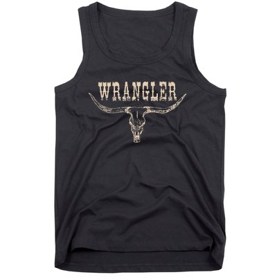 Vintage Rodeo Wrangler Western Cow Skull Cow Print Wrangler Tank Top