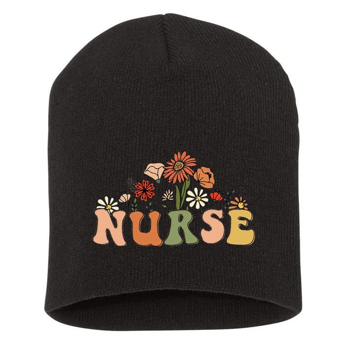 Vintage Retro Wildflower Funny Nurse Job Appreciation Short Acrylic Beanie