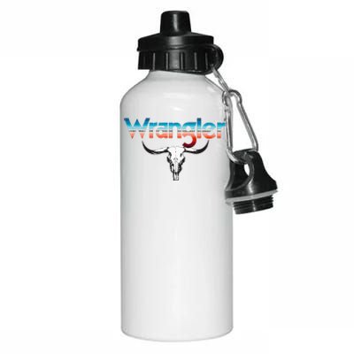 Vintage Rodeo Wrangler Western Cow Skull Cow Print Wrangler Aluminum Water Bottle