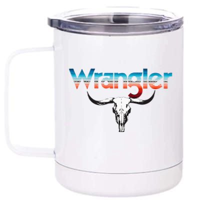 Vintage Rodeo Wrangler Western Cow Skull Cow Print Wrangler 12 oz Stainless Steel Tumbler Cup